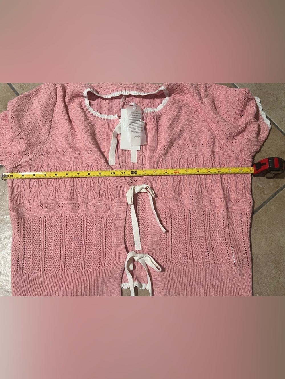 Grace Karin Pink Knit Tie-Front Short Sleeve Cardigan - Picture 8 of 10